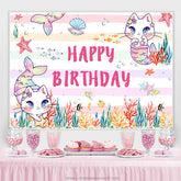 Rosa Katzen Meerjungfrau Fisch Happy Birthday Party Hintergrund